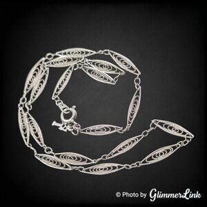 Vintage Crown Trifari Silver Tone Filigree Link Choker Necklace